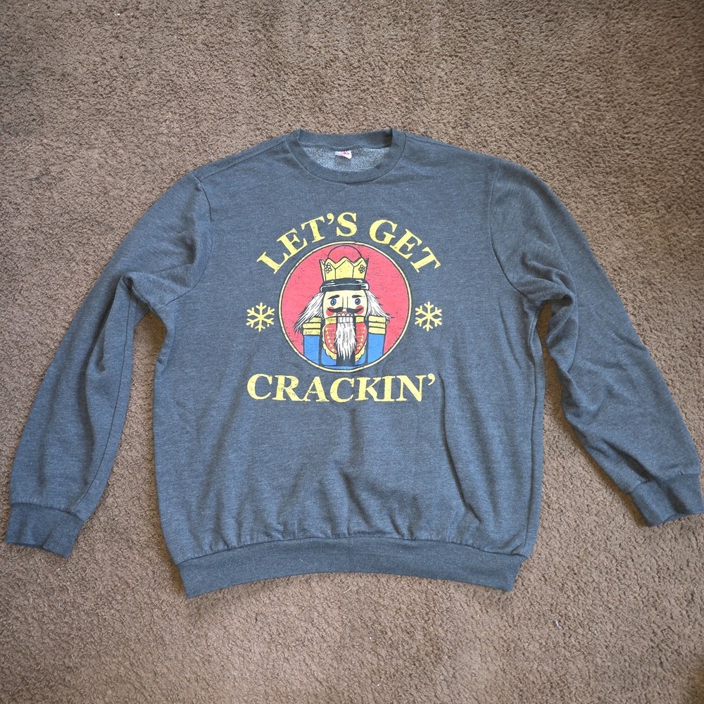 Christmas Nutcracker Crewneck Sweatshirt XL Gray Let's Get Crackin' Holiday